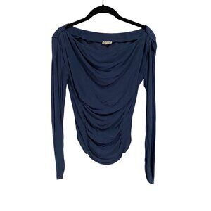 Free People Night We Met Off Shoulder Long Sleeve Blue Top Size‎ S